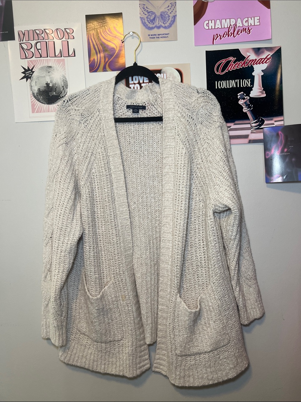 American Eagle Cream Knit Cardigan